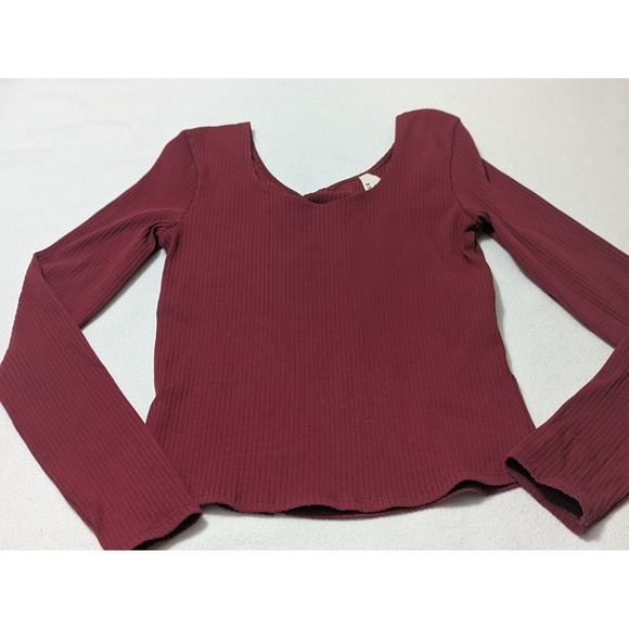 Pact Women's Organic Cotton Long Sleeve Top Shirt Sz Med Fitted Maroon Burgundy - Picture 5 of 9